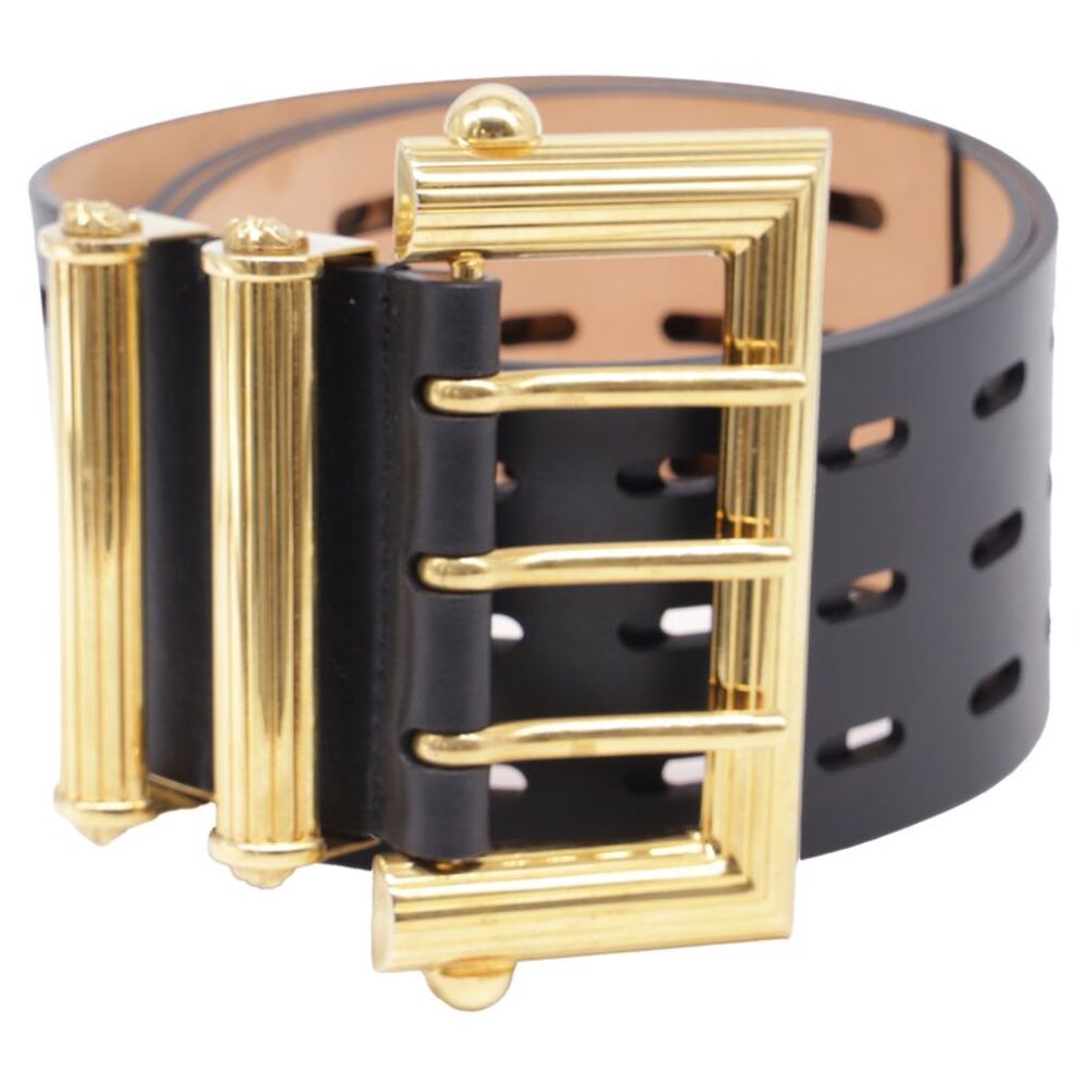 Versace Wide 3-Hole Belt in Black Leather